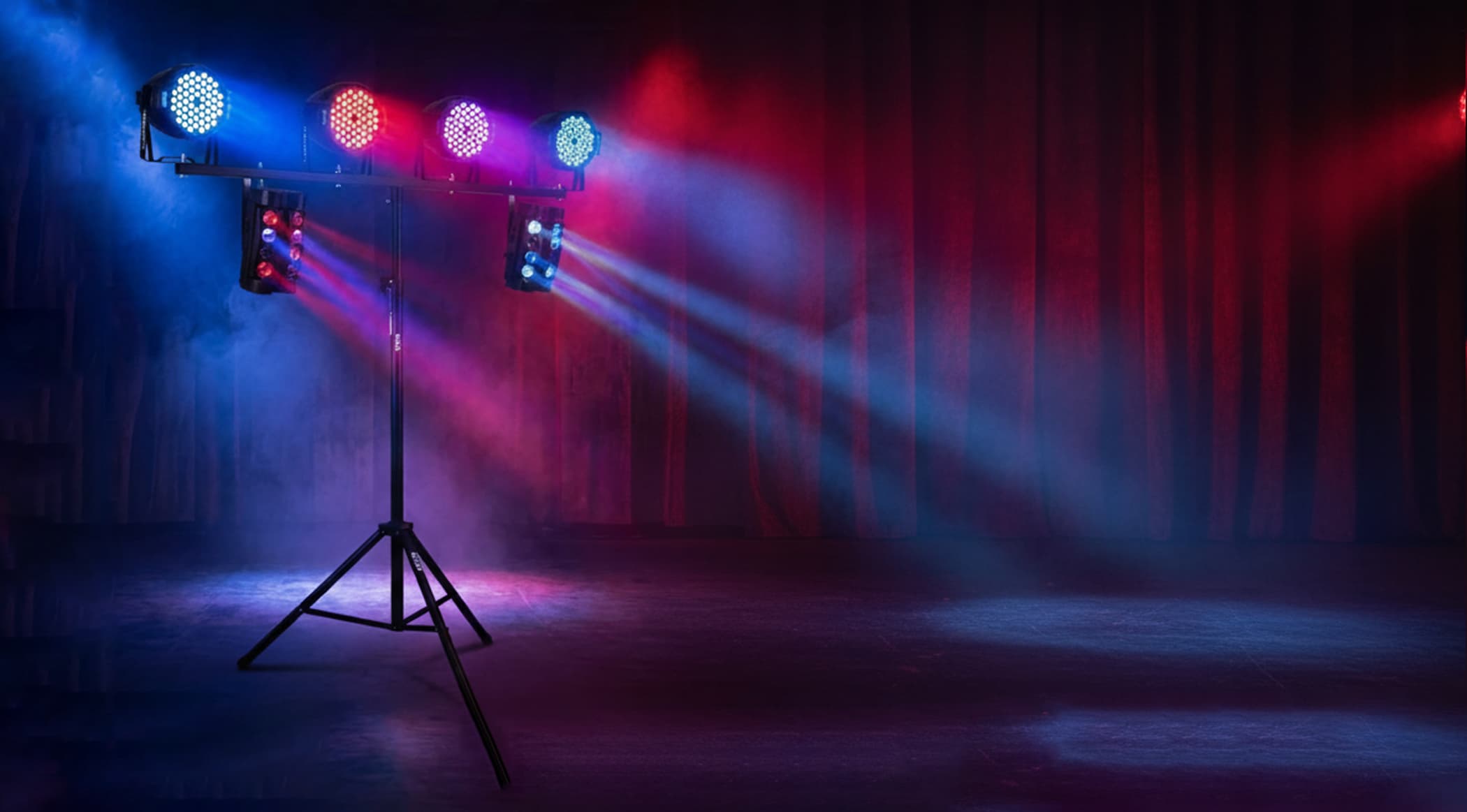 DJ Light Stand – Complete lighting system with 4 PAR lights and 2 Spider lights on a 12ft stand